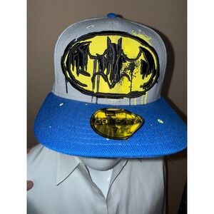 New Era 59Fifty Men's‎ Cap 7 1/2 Gray Blue Panel DC Comics Batman Fitted Hat